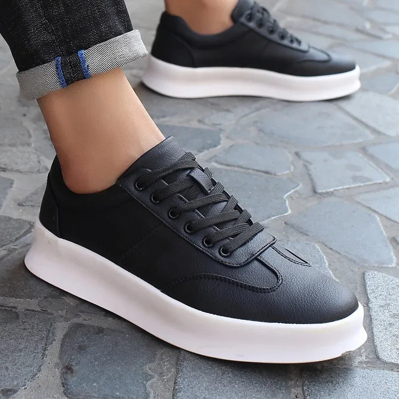 Luxury Men’s Leather Sneakers – High-Quality White Platform Shoes