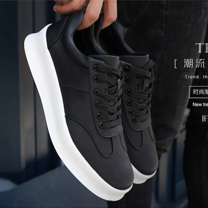 Luxury Men’s Leather Sneakers – High-Quality White Platform Shoes