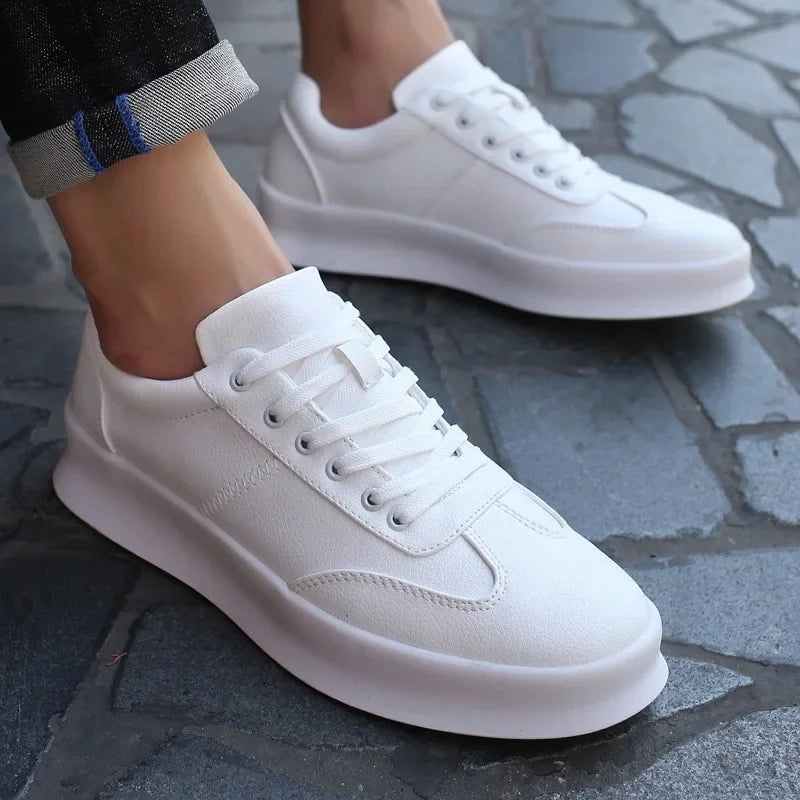 Luxury Men’s Leather Sneakers – High-Quality White Platform Shoes
