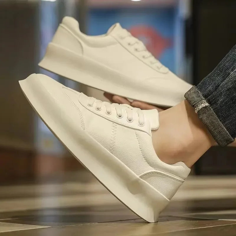 Luxury Men’s Leather Sneakers – High-Quality White Platform Shoes